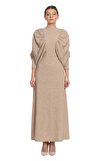 Resim Bej Yarasa Kol Oval Yaka Maksi Boy Elbise