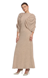 Resim Bej Yarasa Kol Oval Yaka Maksi Boy Elbise