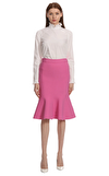Resim Pembe Volanlı Lastik Bel Midi Etek