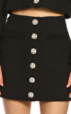 Resim Siyah Düğme Detaylı Normal Bel Mini Pamuk Etek