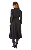 Resim Siyah Dantelli Uzun Kol Gömlek Yaka Midi Boy Elbise