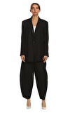 Resim Siyah Uzun Kol Bol Paça Kırlangıç Yaka Kadın Takım