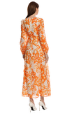 Resim Turuncu Çiçek Desenli Yuvarlak Yaka Maksi Boy Elbise