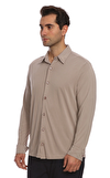 Resim Bej Uzun Kol Polo Yaka Gömlek