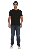 Resim Siyah Kısa Kollu Bisiklet Yaka Pamuk Erkek T-Shirt