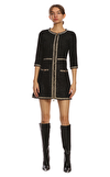 Resim Siyah Karışık Desenli Kısa Kollu Bisiklet Yaka Mini Boy Elbise