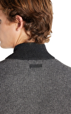 Resim Antrasit Fermuarlı Dik Yaka Yünlü Hırka