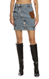 Resim Buz Mavisi Cep Detaylı Mini Jean Etek