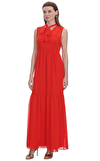 Resim Kırmızı Kolsuz V Yaka Maksi Boy Elbise