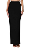 Resim Siyah Yüksek Bel Maksi Kalem Etek
