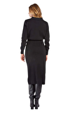 Resim Siyah Uzun Kol Oval Yaka Midi Boy Kadın Bluz ve Etek Seti