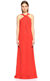 Resim Kırmızı Kolsuz Çapraz Yaka Maksi Gece Elbisesi