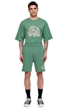Resim Yeşil Logo Baskılı Pamuk Şort