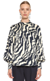 Resim Çok Renkli Zebra Desenli Balon Kol Hakim Yaka Bluz