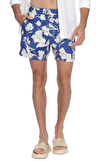 Resim Mavi Çiçek Desenli Normal Bel Erkek Şort Mayo