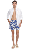 Resim Mavi Çiçek Desenli Normal Bel Erkek Şort Mayo