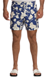Resim Mavi Çiçek Desenli Normal Bel Erkek Şort Mayo
