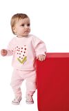 Resim Açık Pembe Kalp Desenli Pamuk Sweatshirt