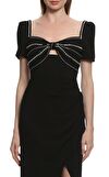 Resim Black Diamante Bust Midi Elbise