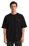Resim Siyah Logo Baskılı Kısa Kollu Bisiklet Yaka Pamuk Erkek T-Shirt